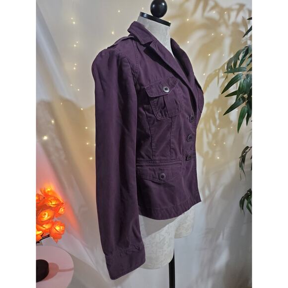 Ann Taylor LOFT Womens Purple Button Twill Blazer Jacket Size 4 Utility Cargo - Picture 5 of 12